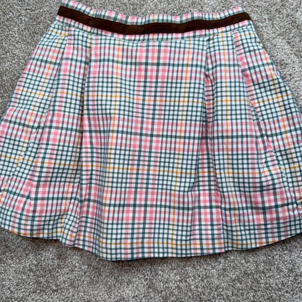 Janie and Jack Girls Equestrian Inspired Plaid Pleated Skirt Velvet‎ Trim Size 5